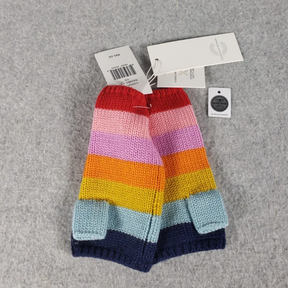 Carolyn Rowan Merino Rainbow Striped Gloves with Swarovski Crystals 3-10‎ Years